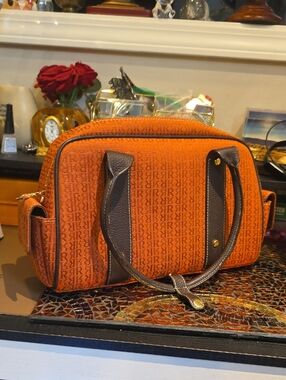 Orange Monogram Satchel with Dark Brown Trim